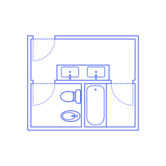 Layouts Bathrooms Primary Split Bidet U Shape Line Art Illustration Svg, Free Vectors File